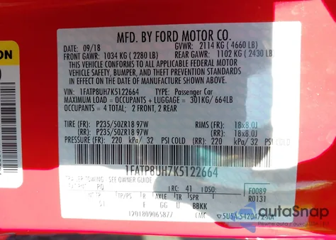 2019 Ford Mustang Ecoboost Premium из США, поврежденный, VIN 1FATP8UH7K5122664